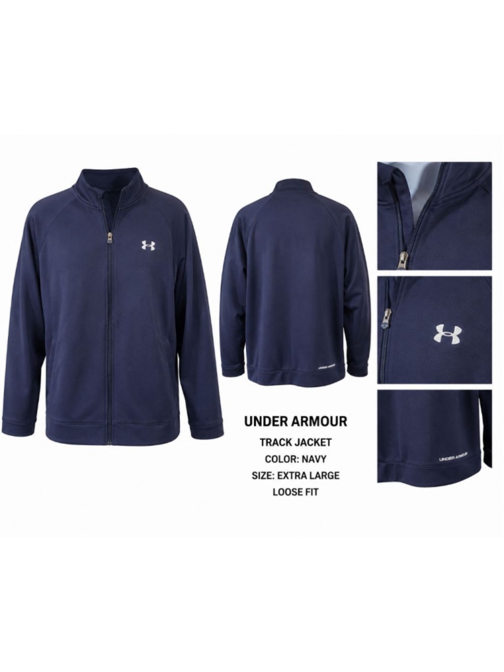 Under Armour Loose Full Zip Track Jacket Men's XL Navy Athletic Training Gym